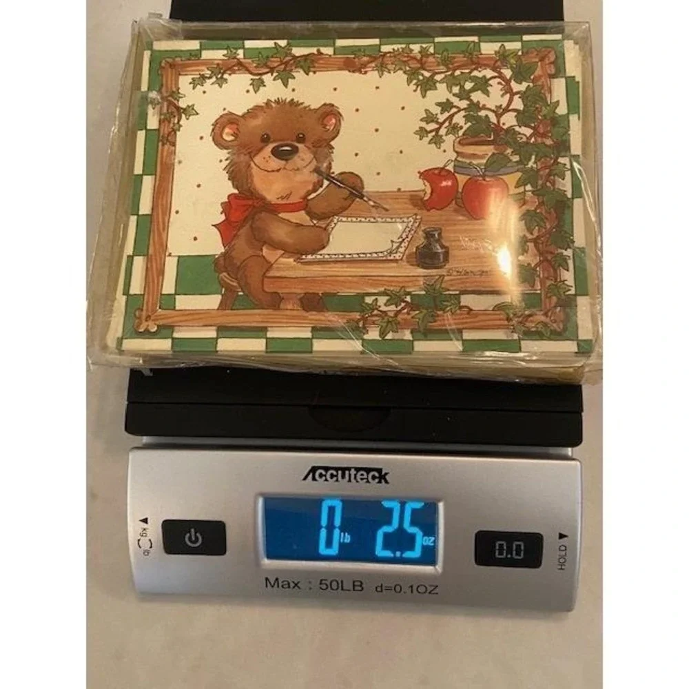Suzy's Zoo Vintage 1994 Bear Writing Note Cards Set of 5 Blank Stationery Green